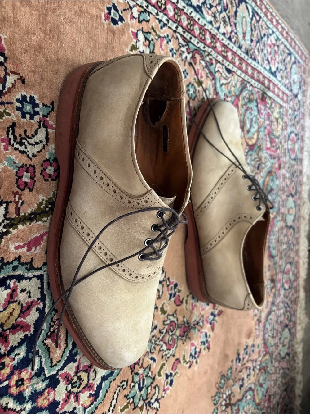Allen Edmonds Beige Suede Wingtip Derby Shoes